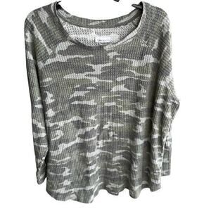 PEACE & PEARLS camo camouflage waffle long sleeve pullover plus sz XXL